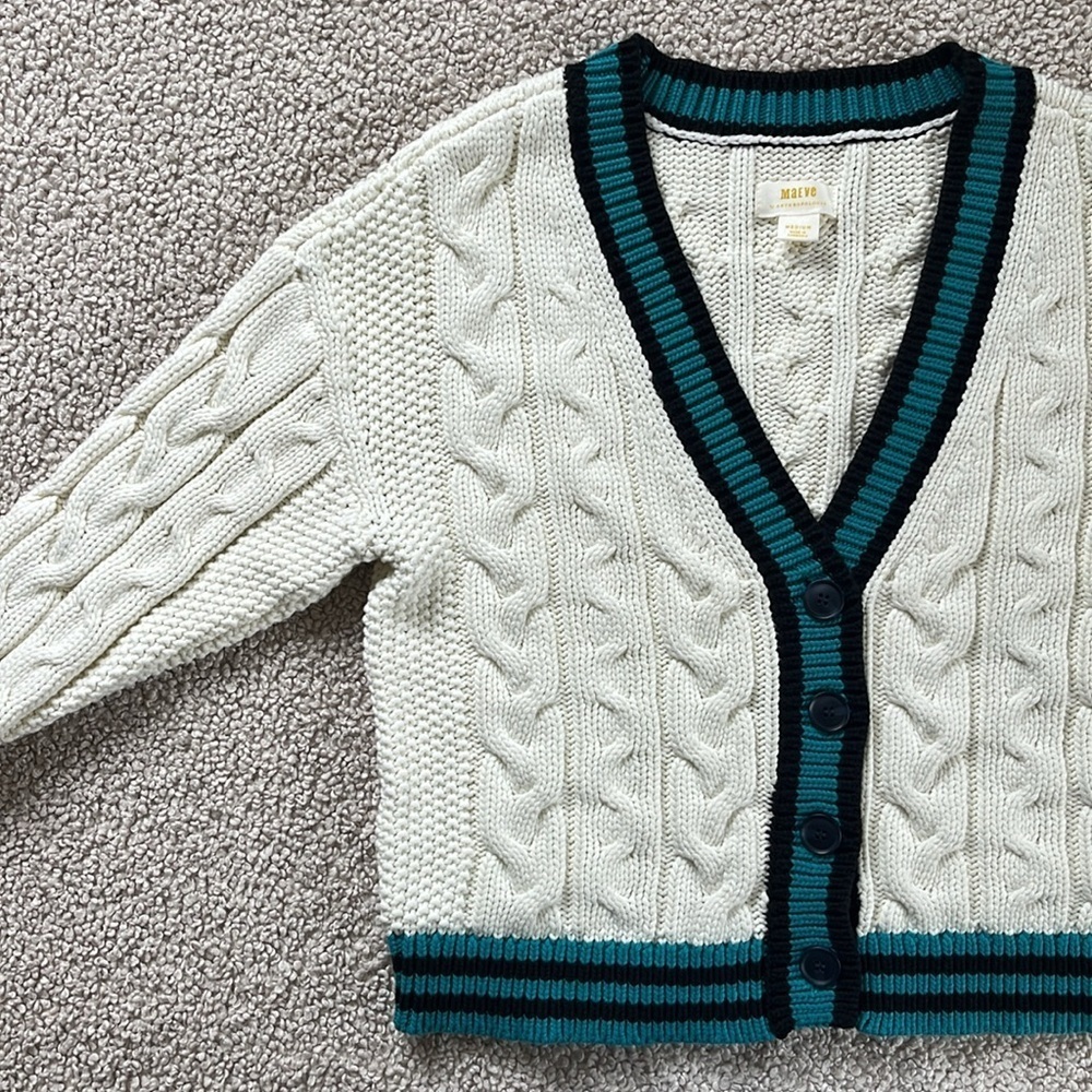 MAEVE Varsity Cable Knit Cardigan Sweater NWOT Size Medium - Picture 10 of 14